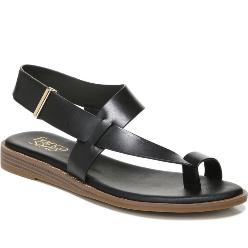 NEW-Franco sarto Gensi toe loop leather sandal, size 5.5, black color